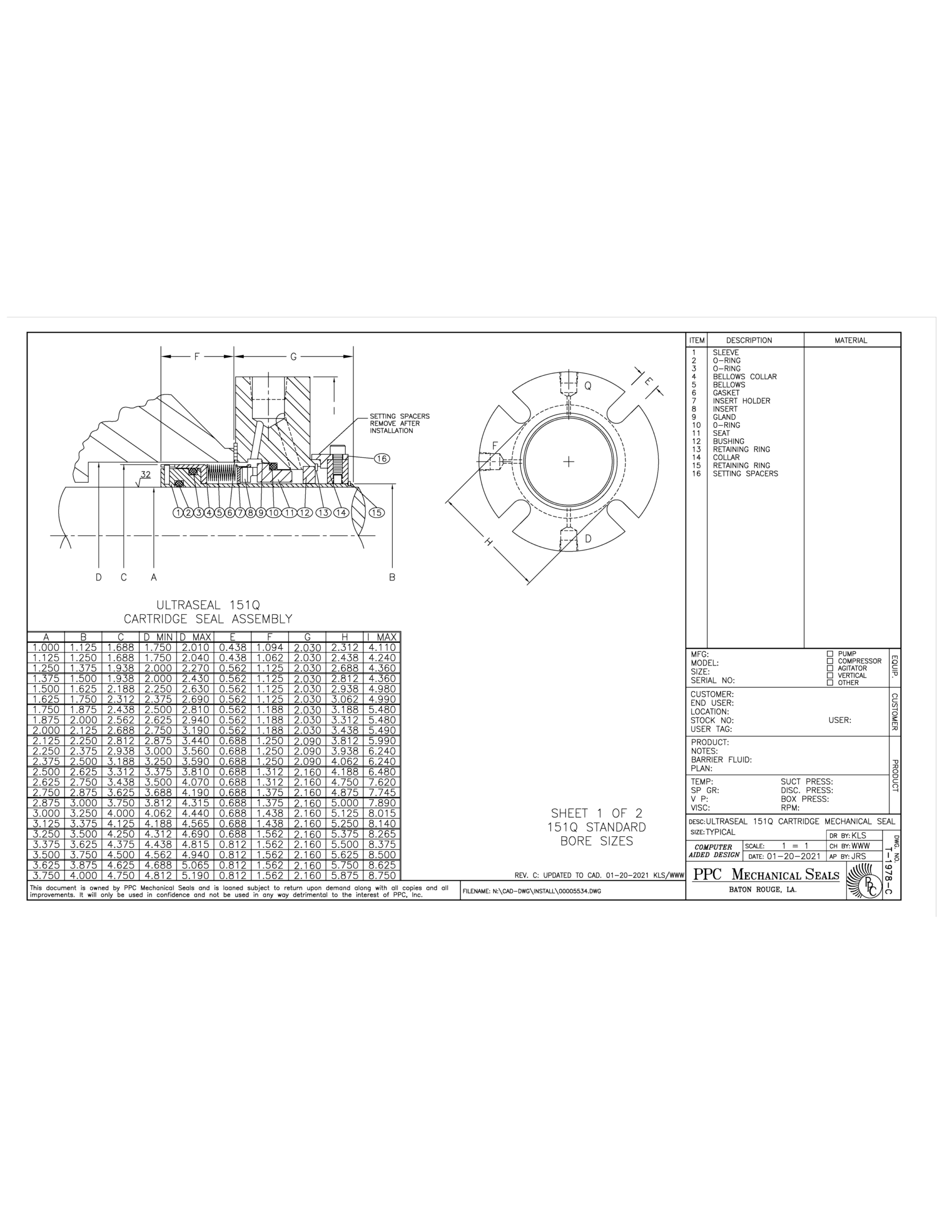 Ultraseal Q Typical Ppc Mechanical Seals