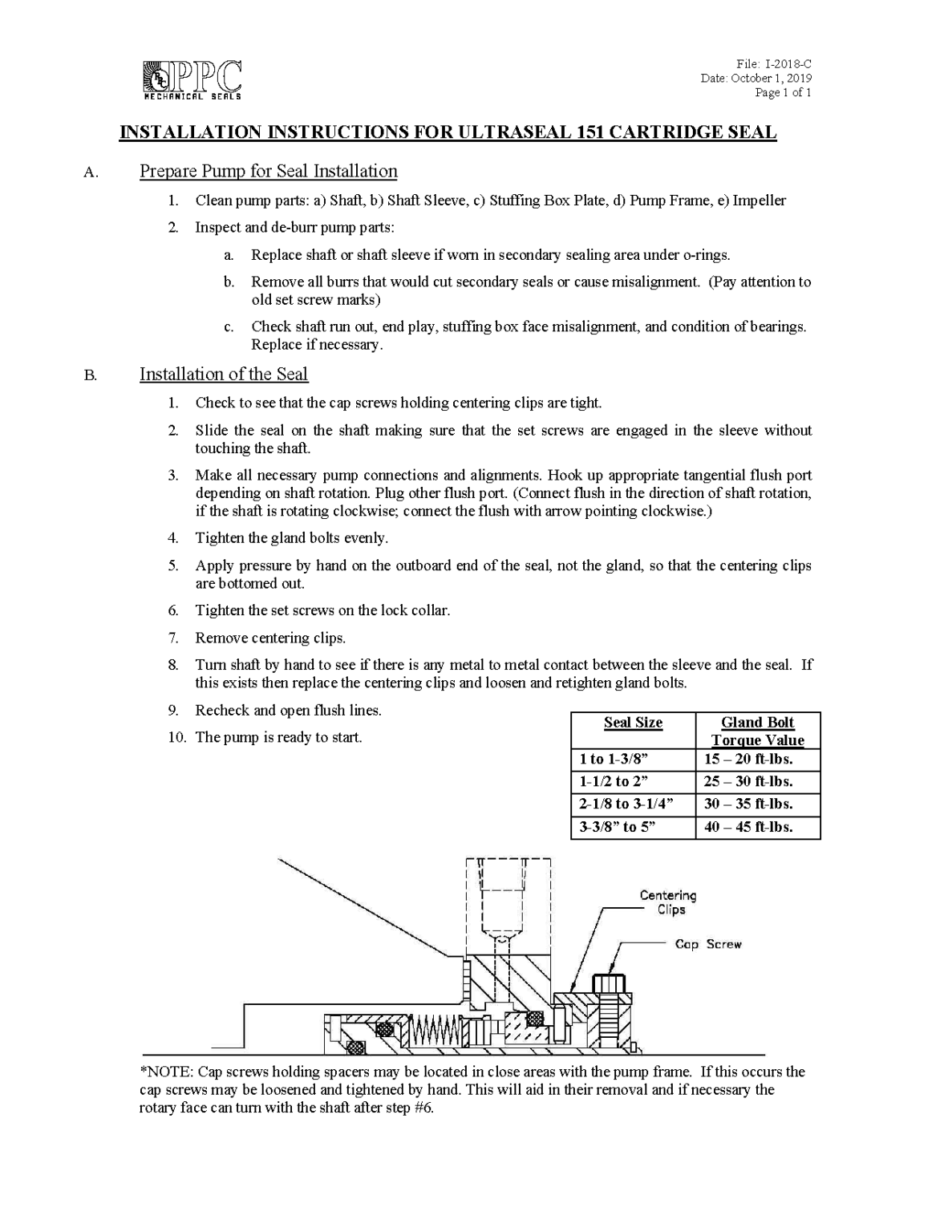 Ultraseal 151 Installation Guide PPC Mechanical Seals