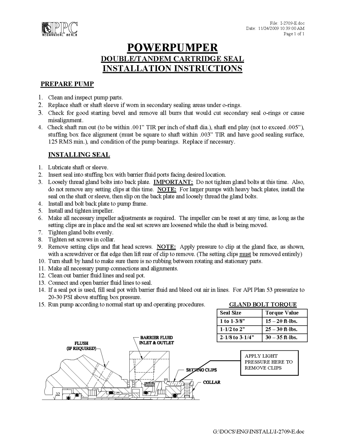 PowerPumper Installation Guide – PPC Mechanical Seals