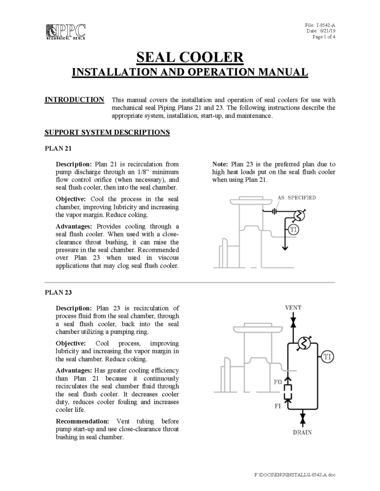 Seal Cooler IOM PPC Mechanical Seals